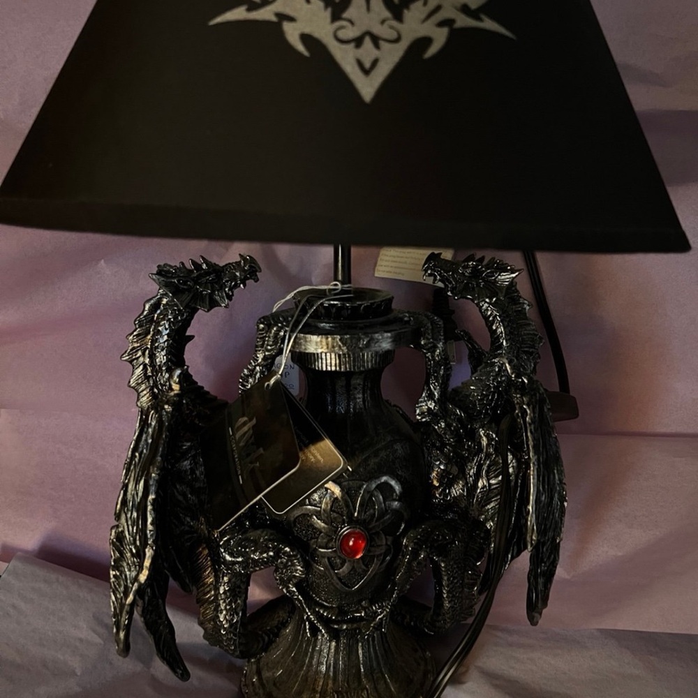 Dragon Motif Black Table Lamp with Red Accent